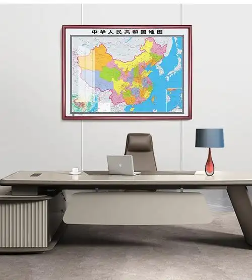 定制边框2021年中国地图实木边框装裱领导办公室挂图红棕色边框约16米