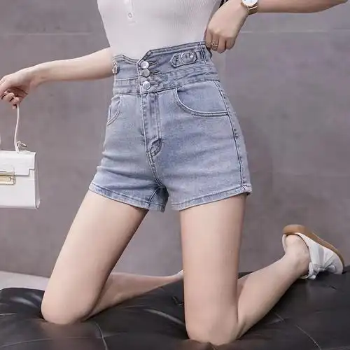 超高腰牛仔短裤女夏2022新款紧身弹力包臀热裤a字阔腿裤潮ins浅6119s8
