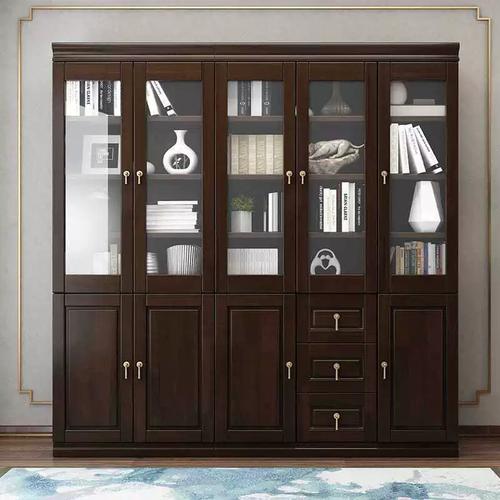 新中式实木书柜二三五门组合玻璃门书架现代简约书房储物书橱