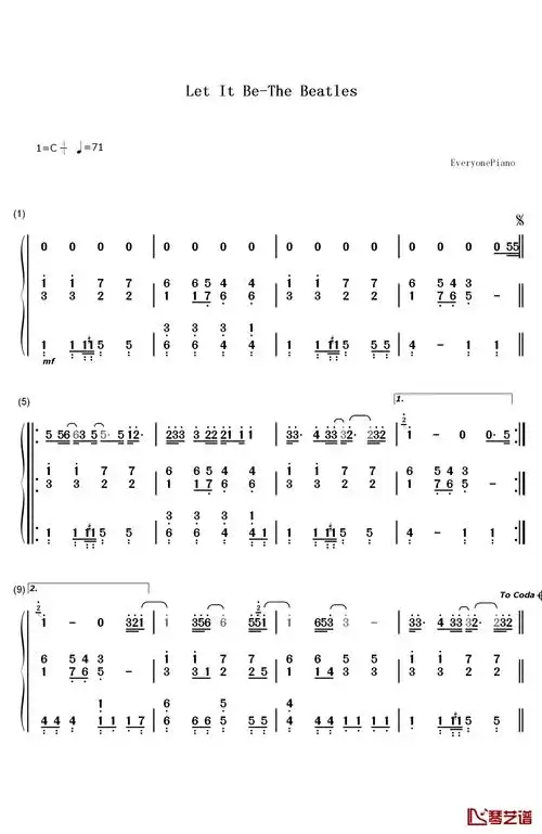 letitbe钢琴简谱数字双手thebeatles