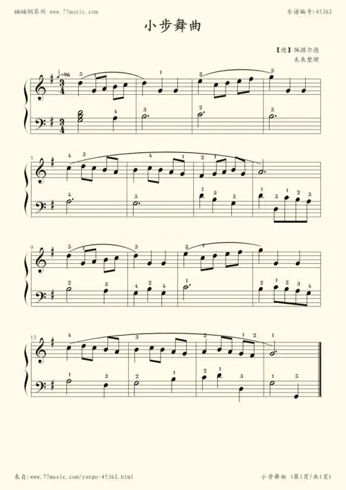 《小步舞曲-练习曲,钢琴谱》德·佩措尔德(五线谱 钢琴曲 指法)-弹吧