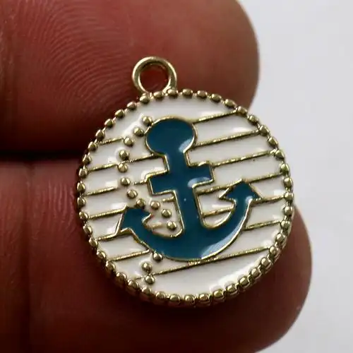 欧美跨境 休闲卡通海军风格圆牌船锚项链服饰挂件diy厂家直销批发