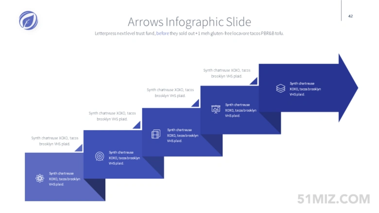 蓝色169宽屏弯折箭头ppt阶梯上升图