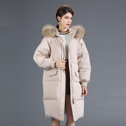 白鸭绒羽绒服女冬季中长款过膝大毛领加厚保暖冬装外套上衣女