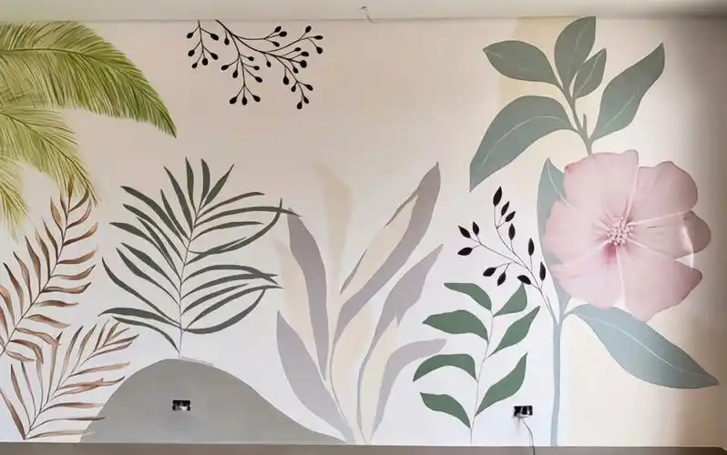 卧室背景墙ins风手绘壁画,温馨舒适又清新,还不赶紧安排起来,华瀚墙绘