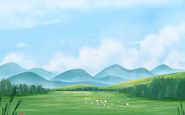 水彩风景草原国画水彩插画背景