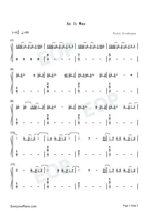 as it was-harry styles双手简谱预览1