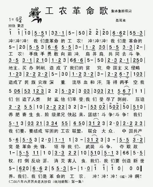 《战地新歌》工农革命歌-清晰简谱
