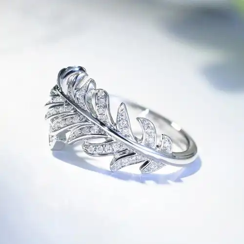 羽毛宝石矿工18k白金钻石戒指唯美手饰