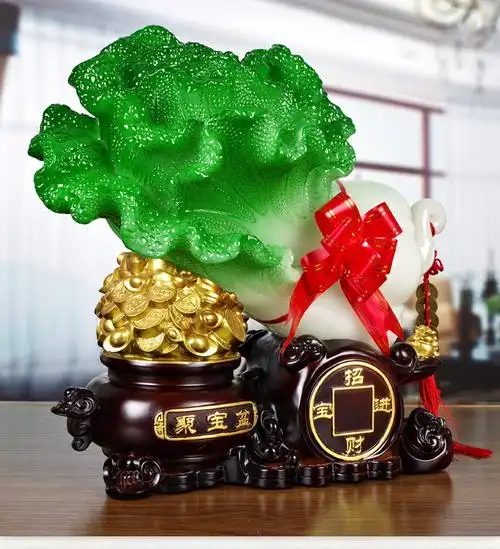 搜可玉白菜摆件招财聚宝盆工艺品大号风水开业创意礼品收银吧台摆设a
