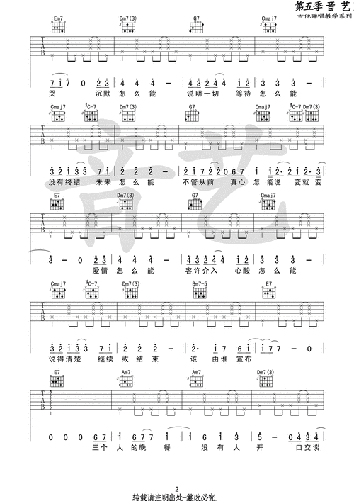 王若琳《三个人的晚餐》吉他谱(演示&教学)_c调简单版_弹唱_六线谱