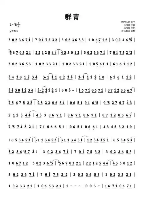群青- 简谱-小鹿吉他谱