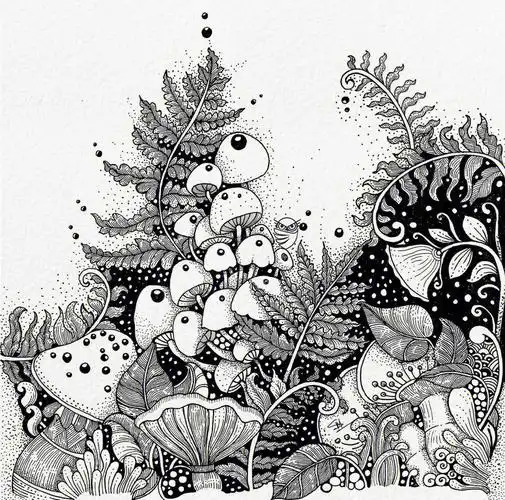 黑白灰线描装饰画点线面练习