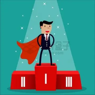身披红色披风的卡通商务人士获得第一名销售冠军人生赢家png图片免抠