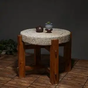 老石磨茶桌品茶桌子室内茶托桌茶道木桌户外茶台石头桌子茶盘茶海