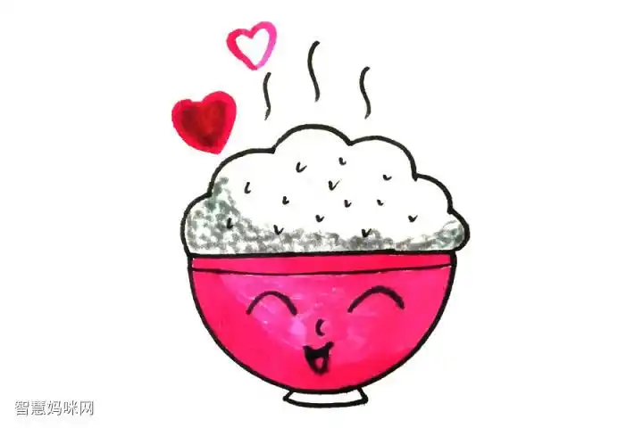 一碗香喷喷的米饭简笔画画法步骤