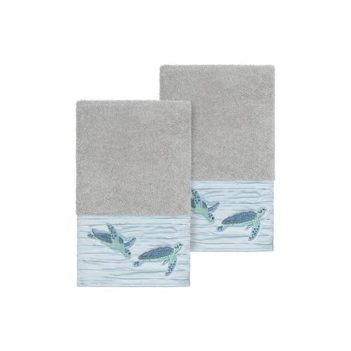 embellished hand towel - set of 2 - light grey