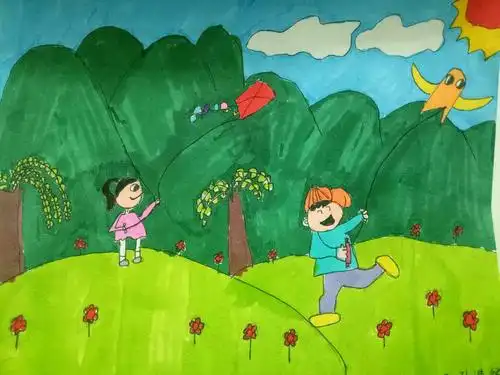 "清明时节踏青游玩"主题绘画