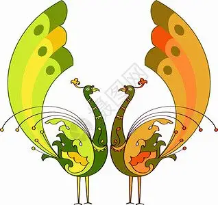 羽毛尾孔雀手绘艺术插画