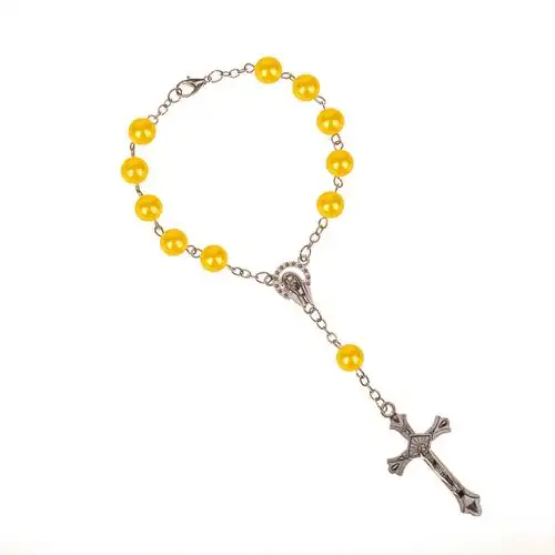 配饰 天主教念珠手链 白色仿珍珠基督十字架耶稣圣母手链