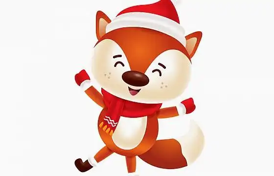 戴着圣诞帽跳舞的可爱卡通狐狸图片免抠矢量图素材