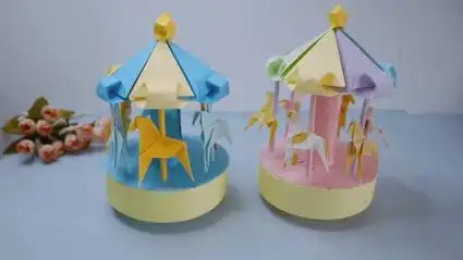 创意手工折纸,少女心满满的旋转木马,哇,做完惊艳到自己了