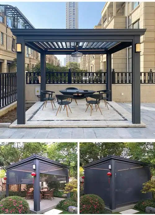 凉亭户外庭院室外花园遮阳棚新中式别墅院子欧式电动铝合金亭子简欧款