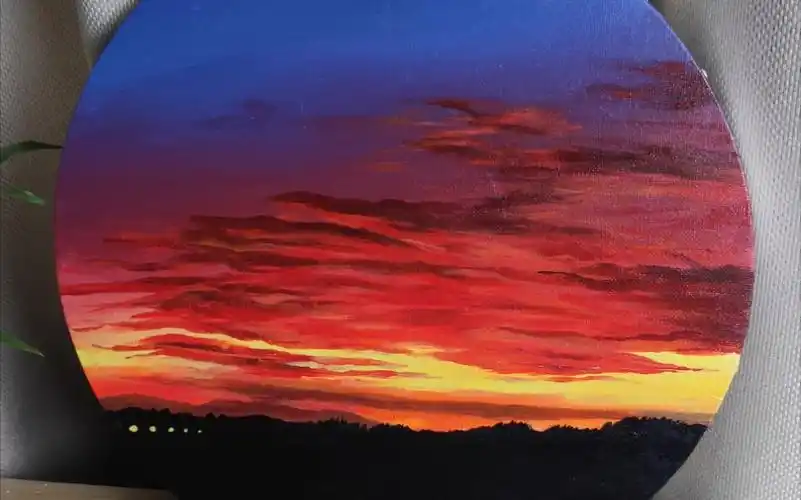 一个排骨火烧云丙烯画过程