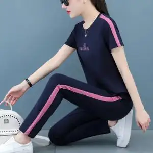 短袖长裤运动服套装女2022夏季新款韩版加肥加大码宽松休闲两件套