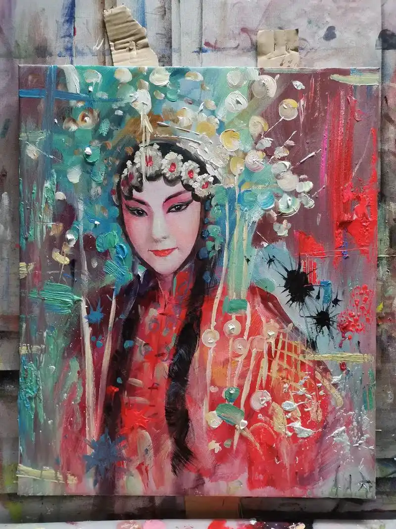 纯手绘丙烯画戏剧人物5060cn绘画过程记录