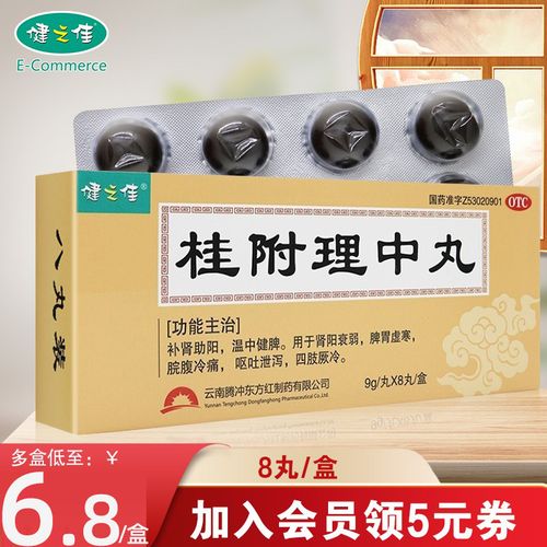 桂附理中丸健之佳桂附理中丸9g*8丸补肾健脾脘腹冷痛泄泻四肢厥冷