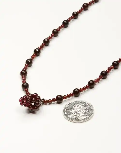 暗红色天然石榴石吊坠项链