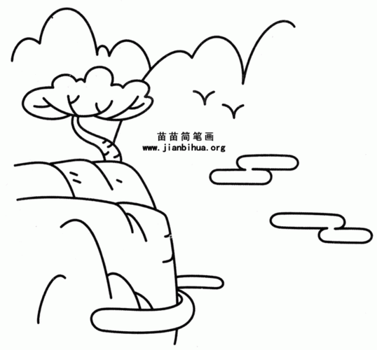 黄山奇松树简笔画 简笔画图片大全-普车都