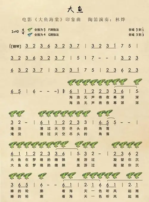 大鱼海棠f调笛子简谱
