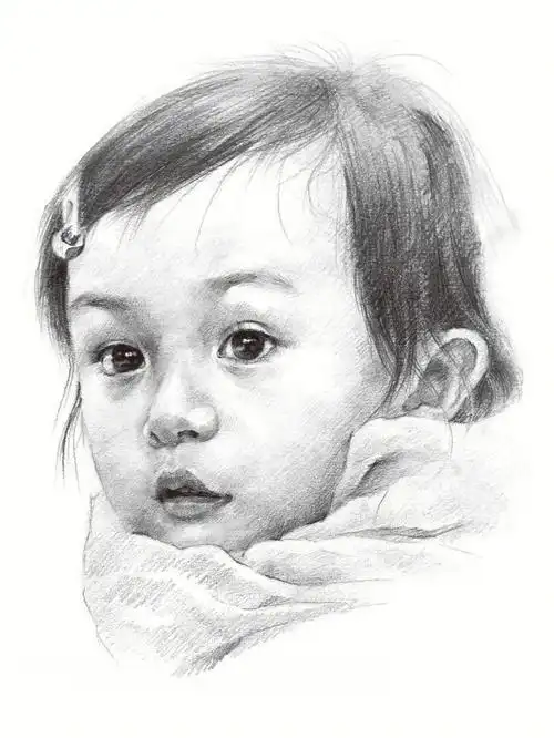 铅笔素描如此简单乖巧的小女孩