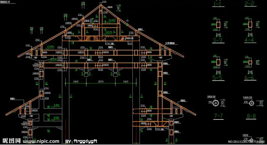 古建筑祠堂戏台 中框配筋设计图__建筑设计_环境设