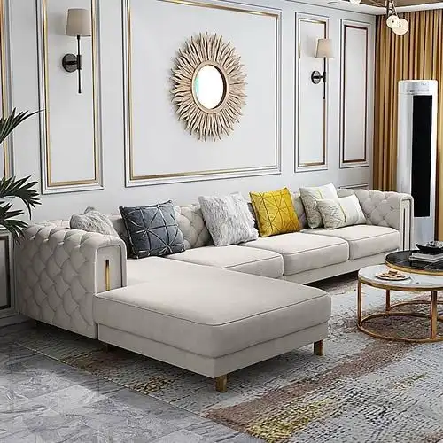 红宣后现代轻奢布艺客厅沙发美式拉扣123加转椅组合沙发26米