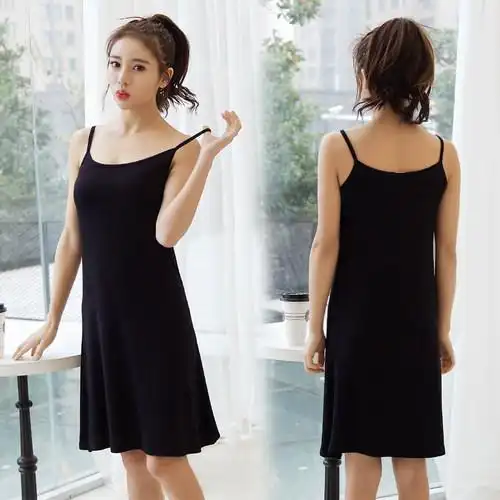 莫代尔中长款吊带背心裙打底裙女士连衣裙宽松大码内衬百搭夏秋季_7折