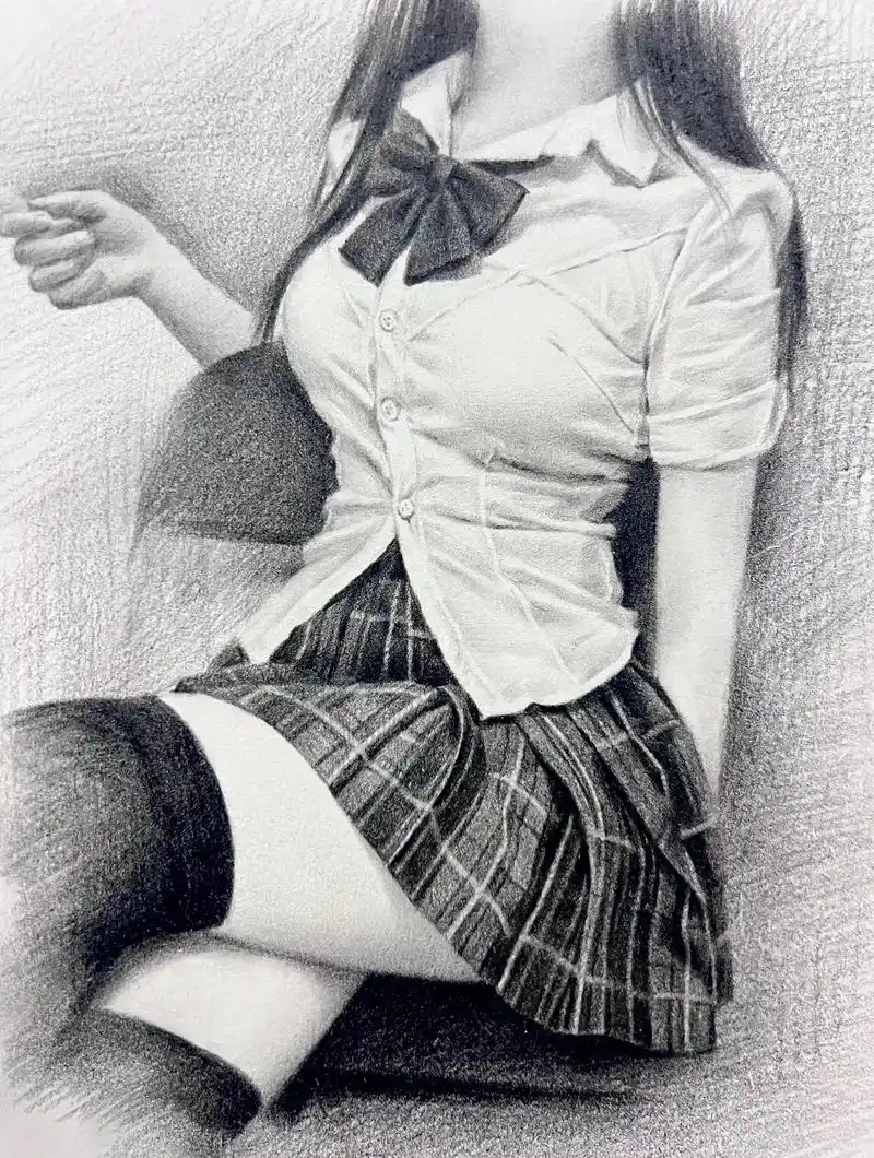 简单画一幅素描jk小姐姐,简单拍了一些步骤 # - 抖音