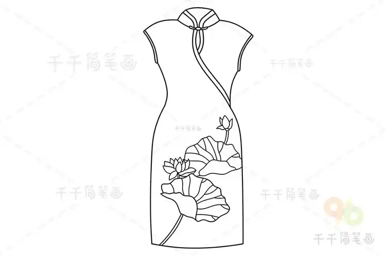 旗袍简笔画画法1
