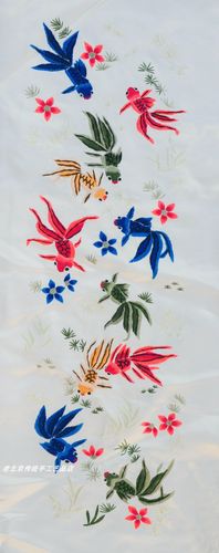 金玉满堂金鱼图京绣纯手工刺绣老绣片回流老货袖口下摆配花衣服料