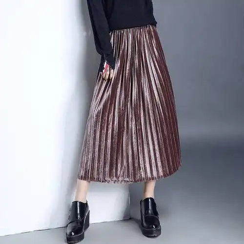 比你潮秋冬女式中长款金丝绒百褶裙39元包邮5920