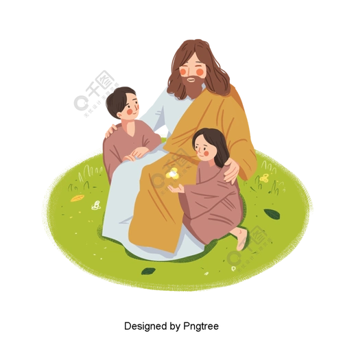 可爱的耶稣和儿童手绘插图