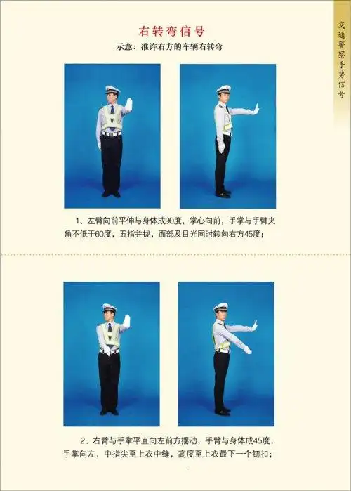 交通警察手势信号图解之右转弯信号