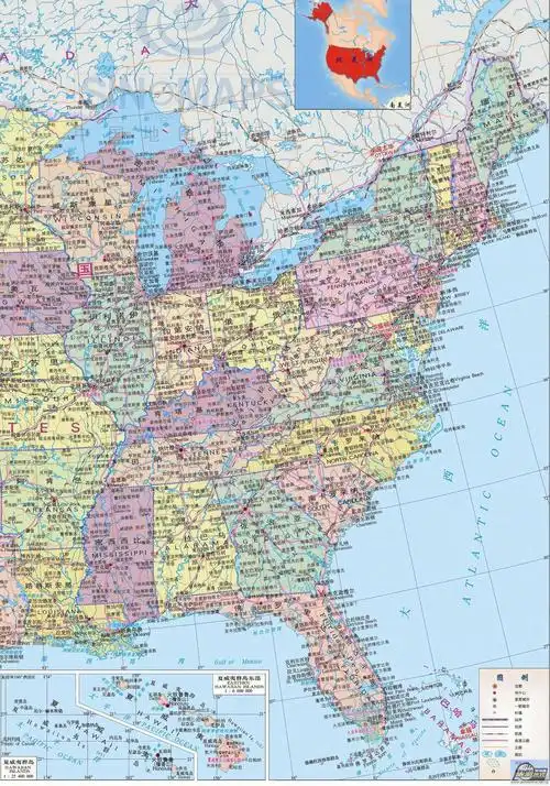 美国地图中文版英文版