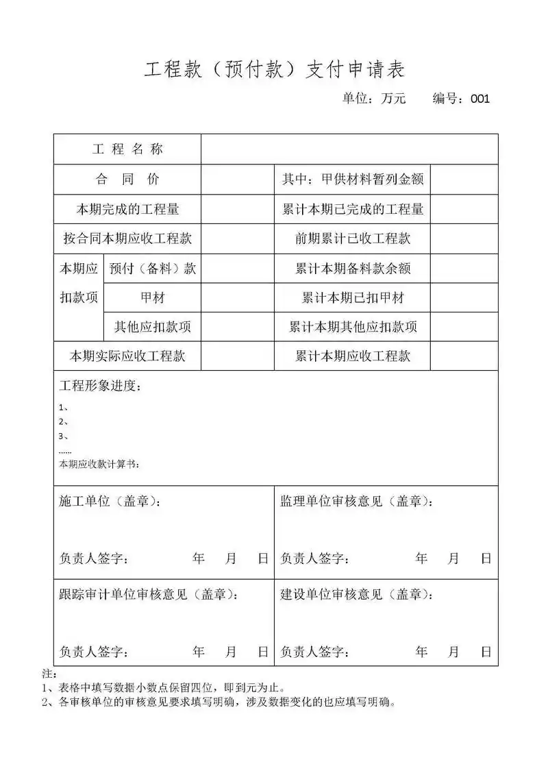 常用工程款申请表(格式)