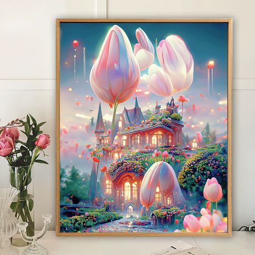 梦幻城堡diy数字油画手工手绘画画填色丙烯油彩画高级感填充涂色