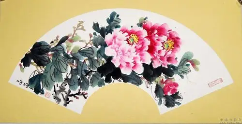 国画牡丹扇面参考