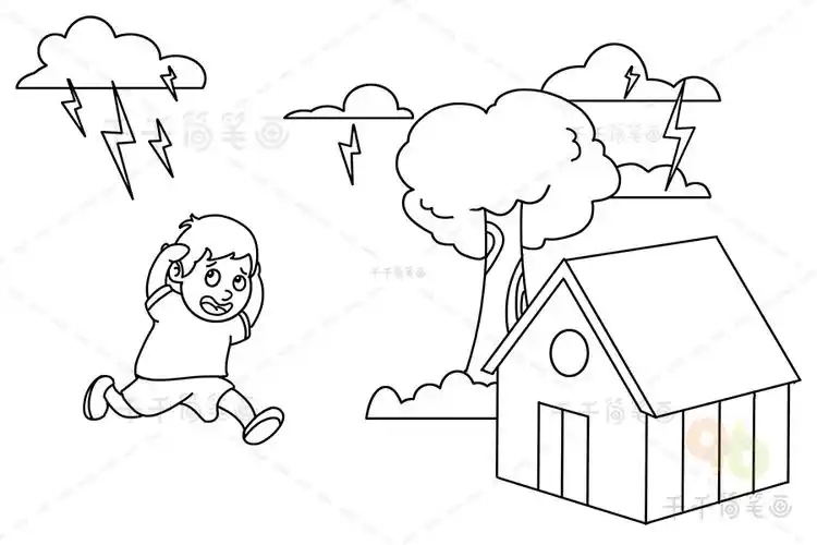 在下雨打雷的时候,千万不能在树下躲雨哦!灾难与防护 雷电简笔画