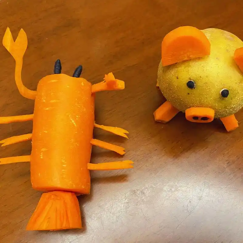 用蔬菜做小动物 本周儿子幼儿园亲子作业,就地取材,看着是不是也挺萌